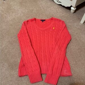 Ralph Lauren Coral V-Neck Cable Knit Sweater
